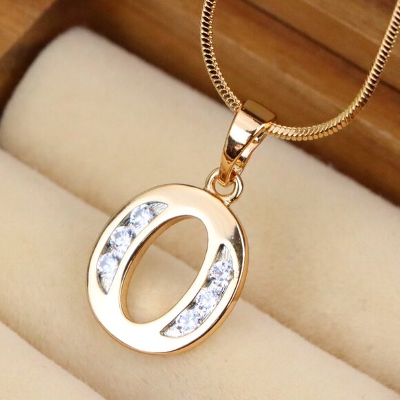 "Rose Gold Letter O Pendant with Crystals – 18K Gold Plated Charm, XPPT1364 - Picture 1 of 13